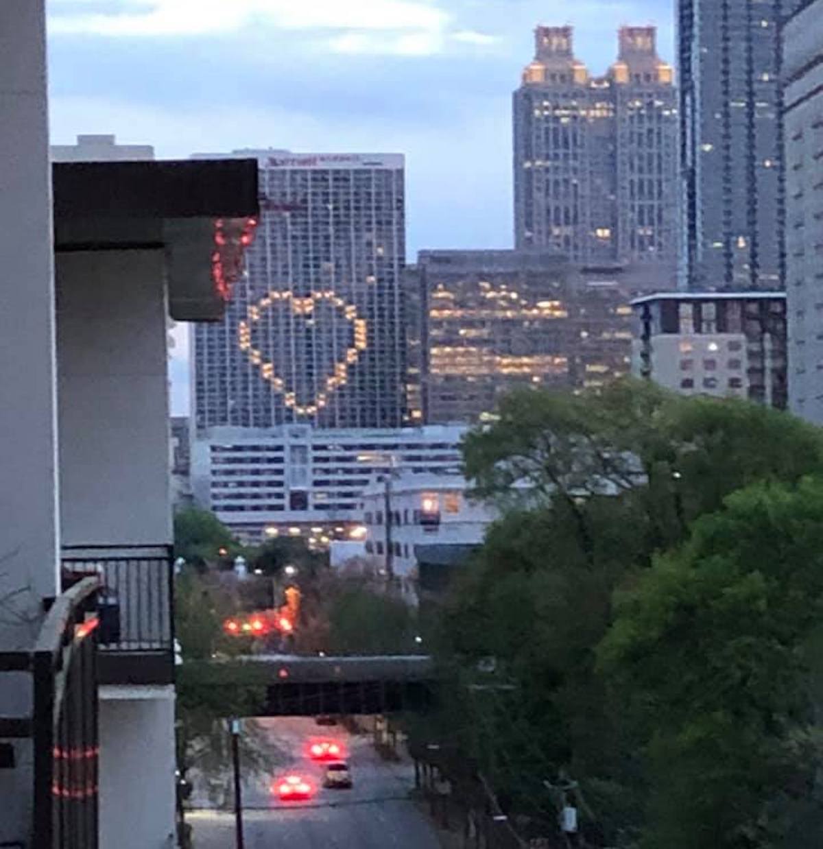 Atlanta Marriott Marquis Lit Up Heart COVID-19