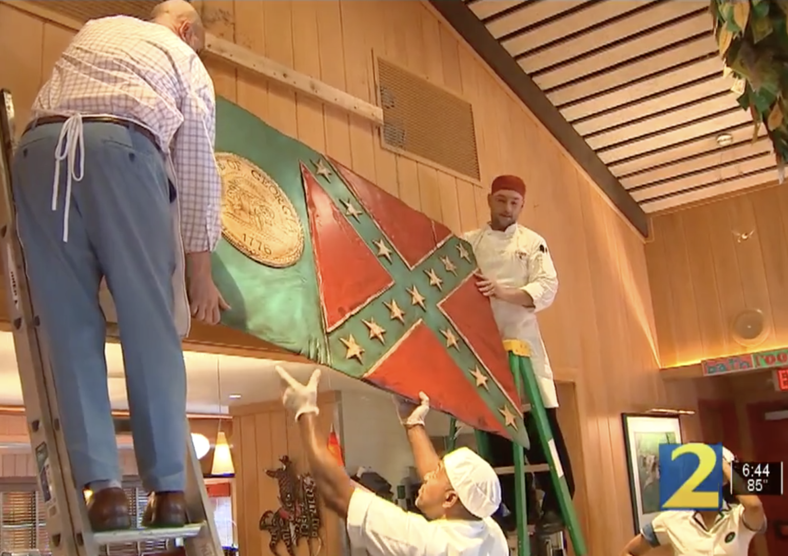 OK Cafe - Removes Confederate battle emblem Georgia Flag