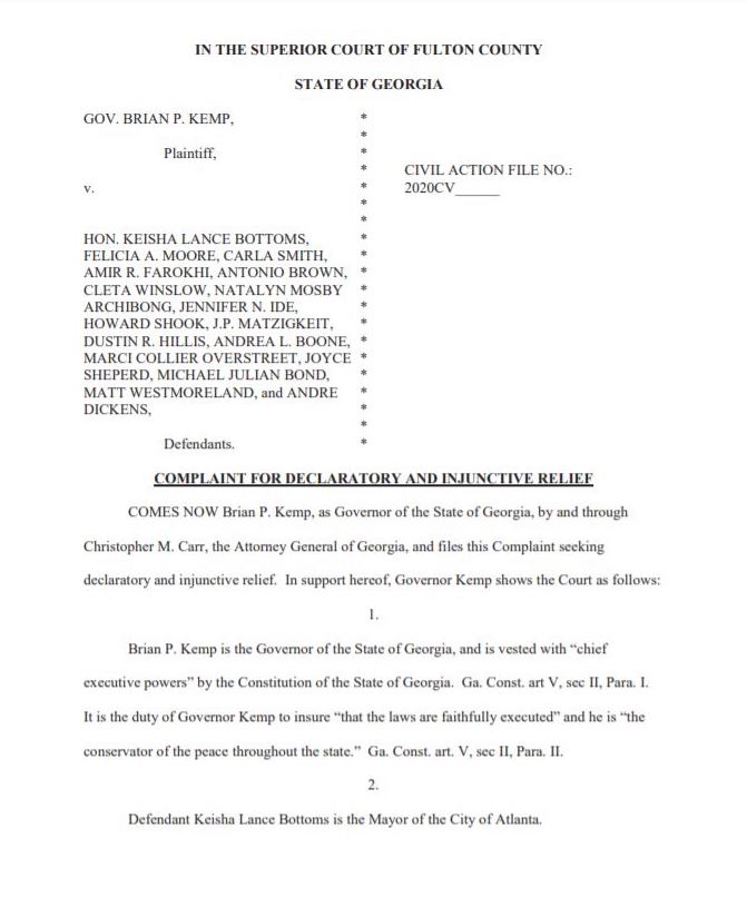 Kemp Sues Atlanta Mayor Bottoms - Mask