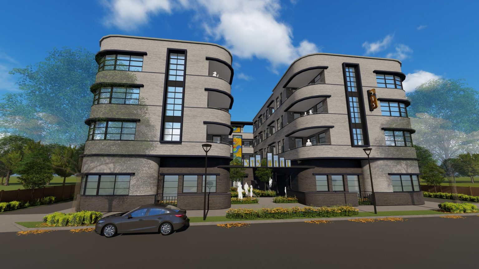 High-Density Residential Repurposes Dilapidated Home and Vacant Lots - Rendering 1