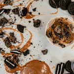 Right Cream ice cream, Oreo crumbles, and caramel swirls.