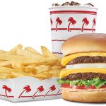 In-N-Out double double cheeseburger, fries, and drink.