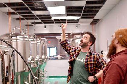 stumblebum eli and chris in brewery