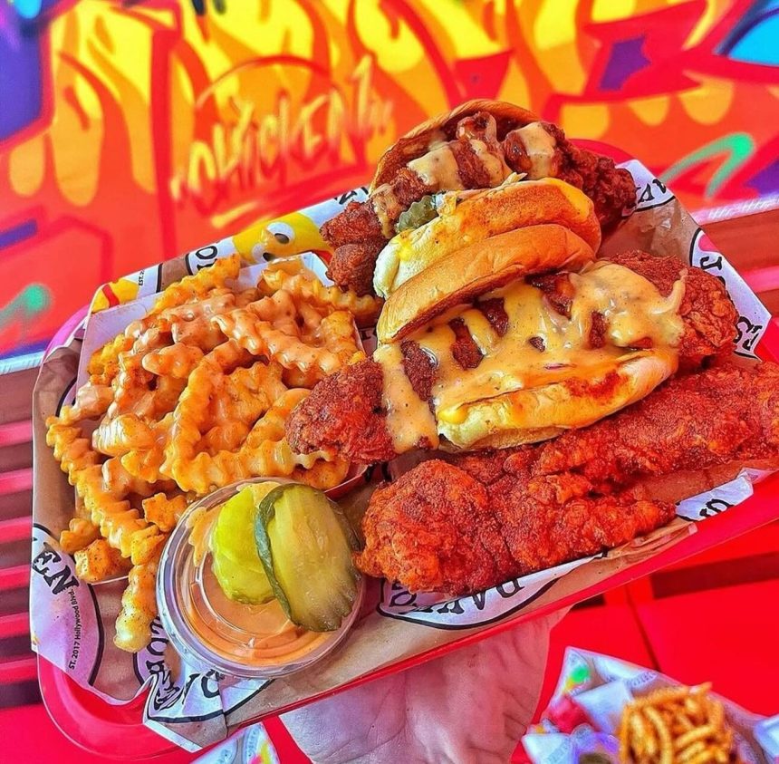 daves hot chicken shelby township food spread ig