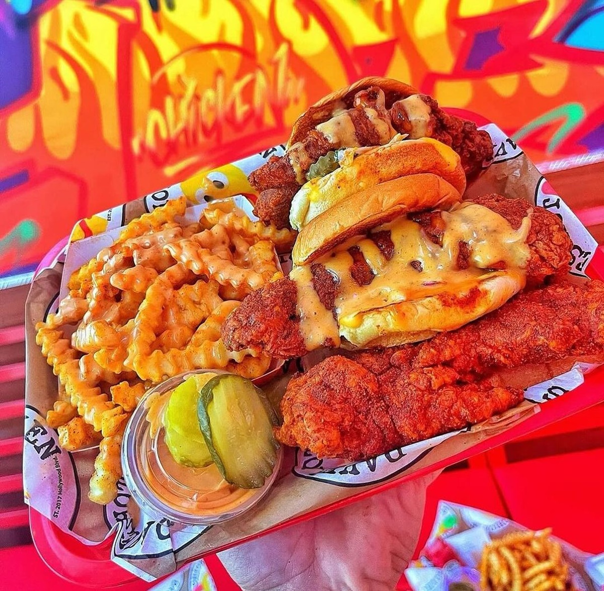 daves hot chicken shelby township food spread ig