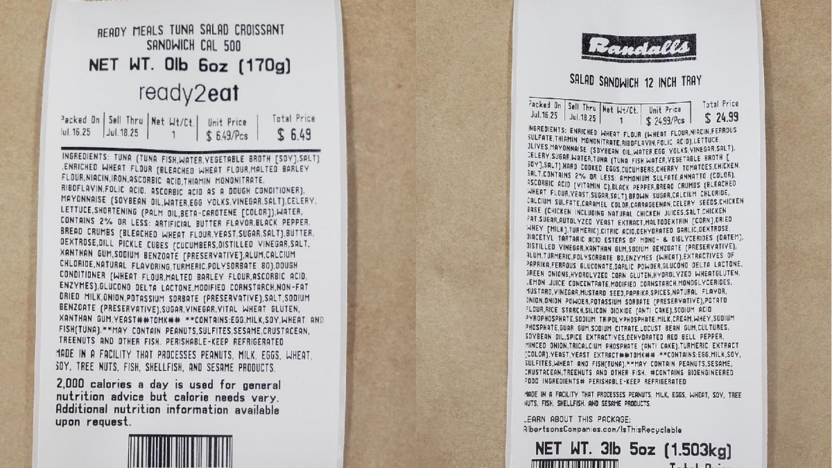 FDA issues recall notice for selected tuna salad products by Reser's Fine Foods