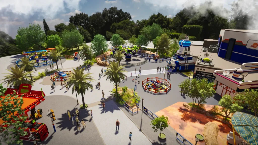 The space land will have two cosmic rides in addition to the indoor roller coaster