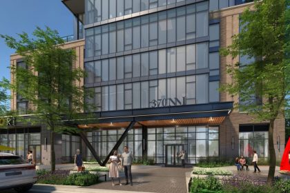 The groundbreaking at 370 N. Morgan initiates construction on a 32-story, 539,000-square-foot mixed-use tower featuring 494 rental units and extensive amenities.