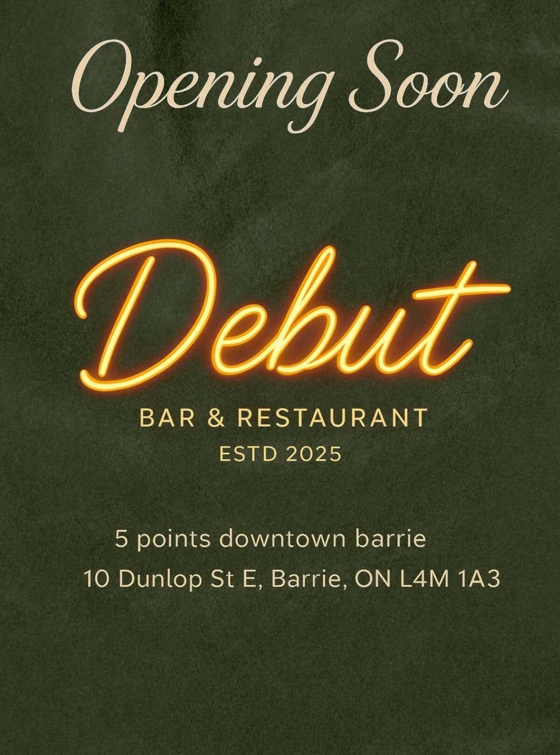 Debut Bar and Restaurant Opening Soon in Downtown Barrie