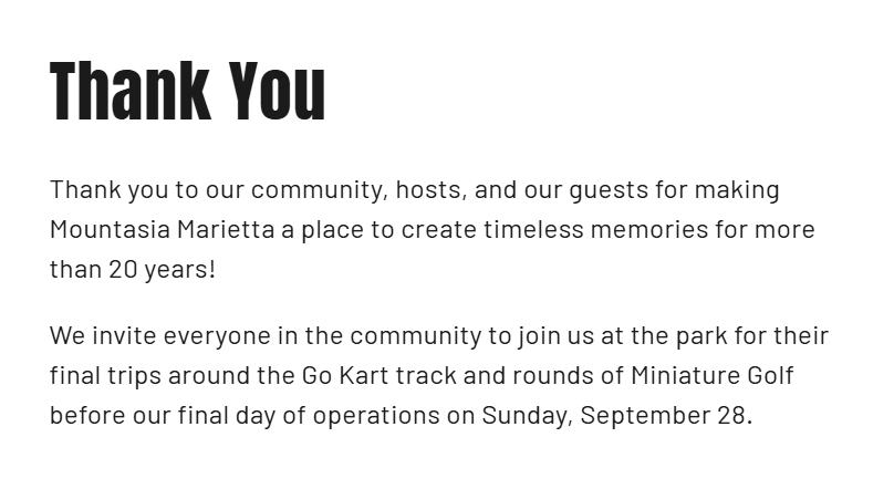 closure posted on official website