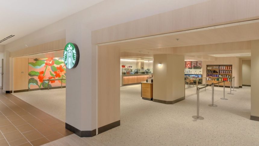 The refurbished Starbucks focuses on elevated guest experience through its ‘Green Apron Service.’