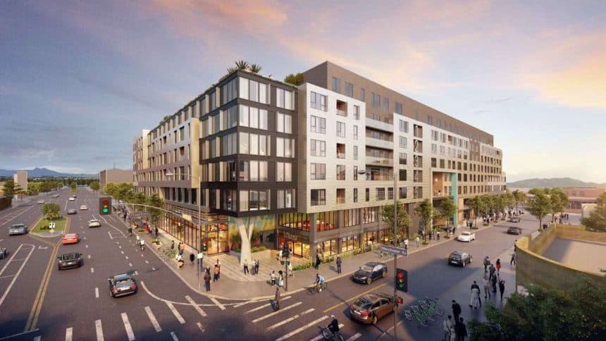 Tenants will receive 489 living apartments, ground-floor retail, and a public plaza.