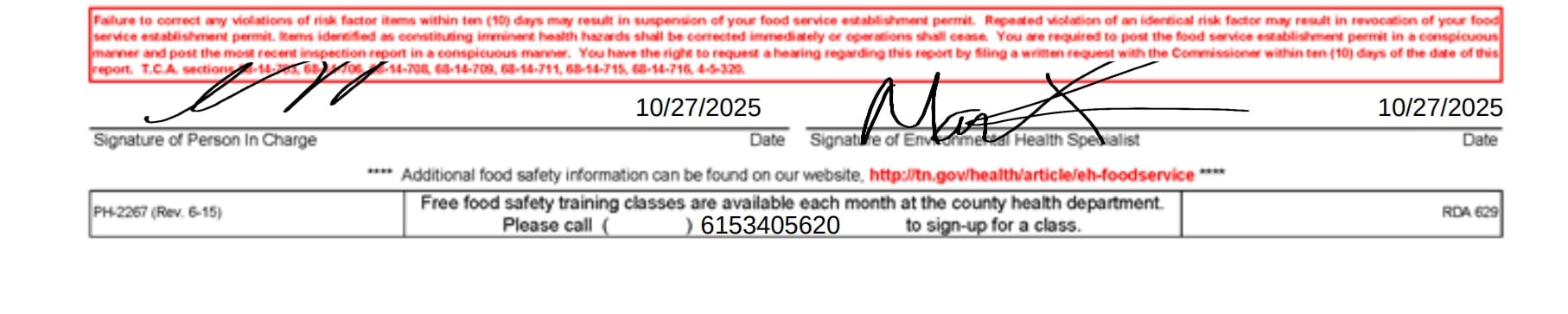 The report said that there was no visible thermometer in the 1-door cooler located in the main kitchen area.