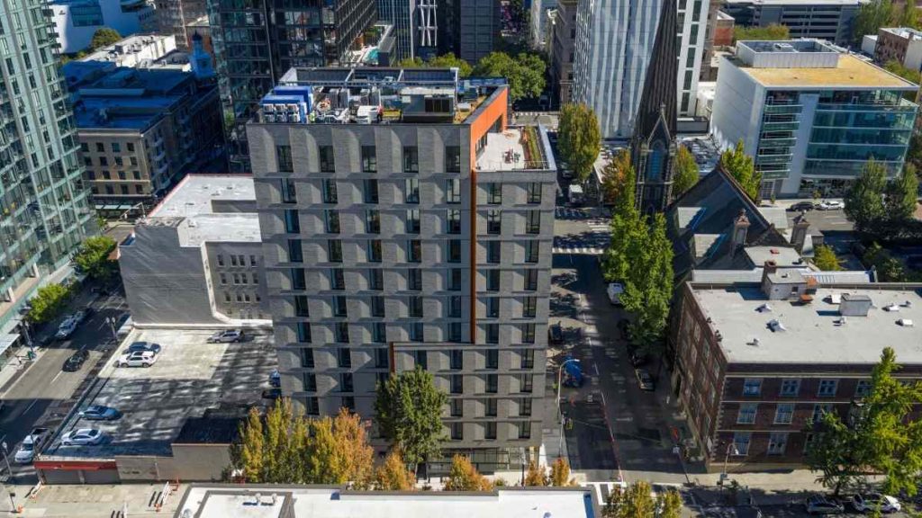 A New 12-Story Affordable Housing Tower Rises in Downtown Portland
