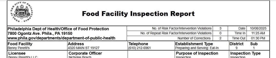 Screenshot from Benny Peretti's inspection report
