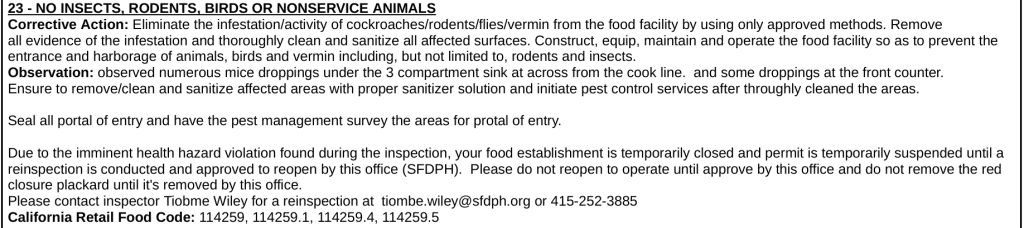 the violation as noted in the report