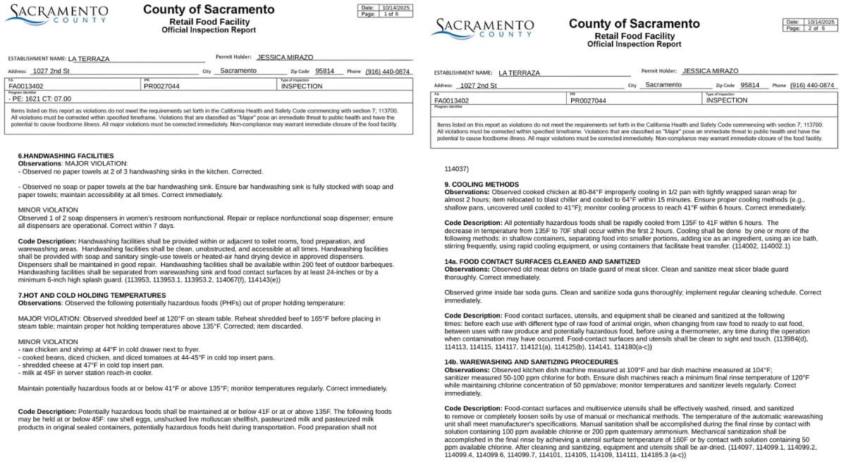 Health inspection report