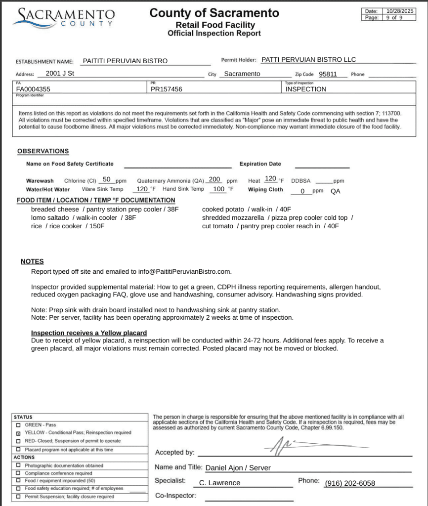 Sacramento followup notes