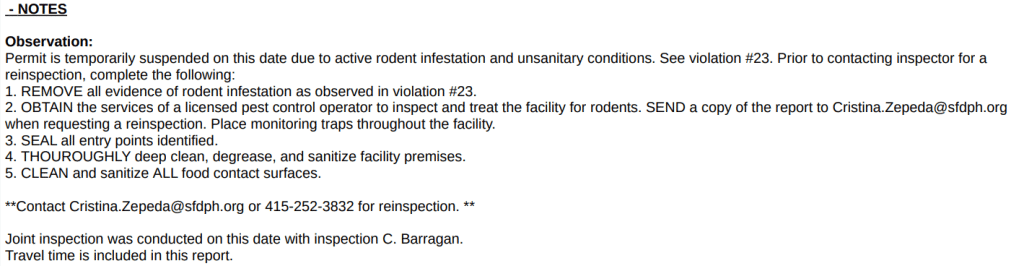 A follow-up inspection will be conducted at El Mil Amores.