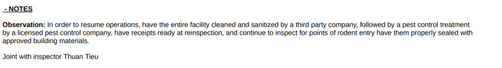 Screenshot of the important note for the restaurant to resume its operations