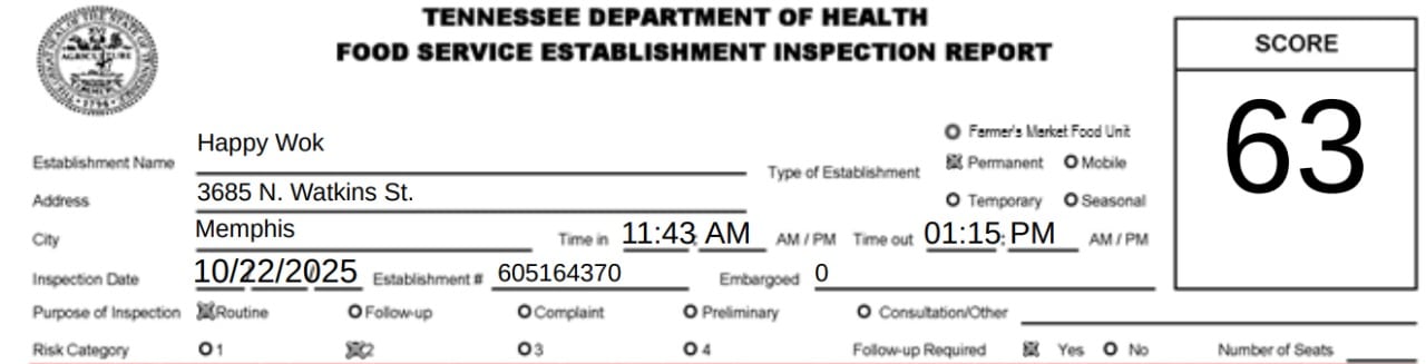 Screenshot from the Happy Wok inspection report