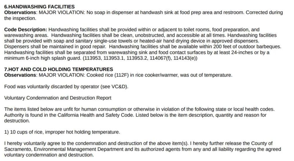Screenshot of Taj Grill Indian Cuisine inspection report