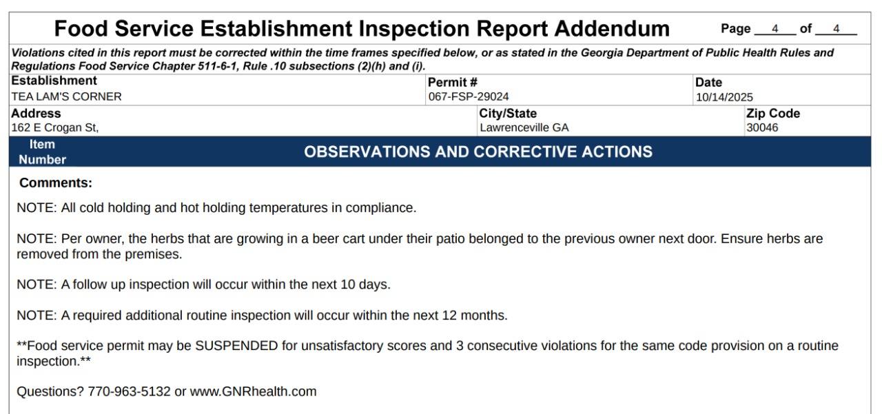 Screenshot of Tea Lam's Corner official report
