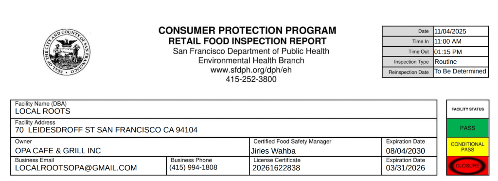 Local Roots in SF ordered to close due to health code violations