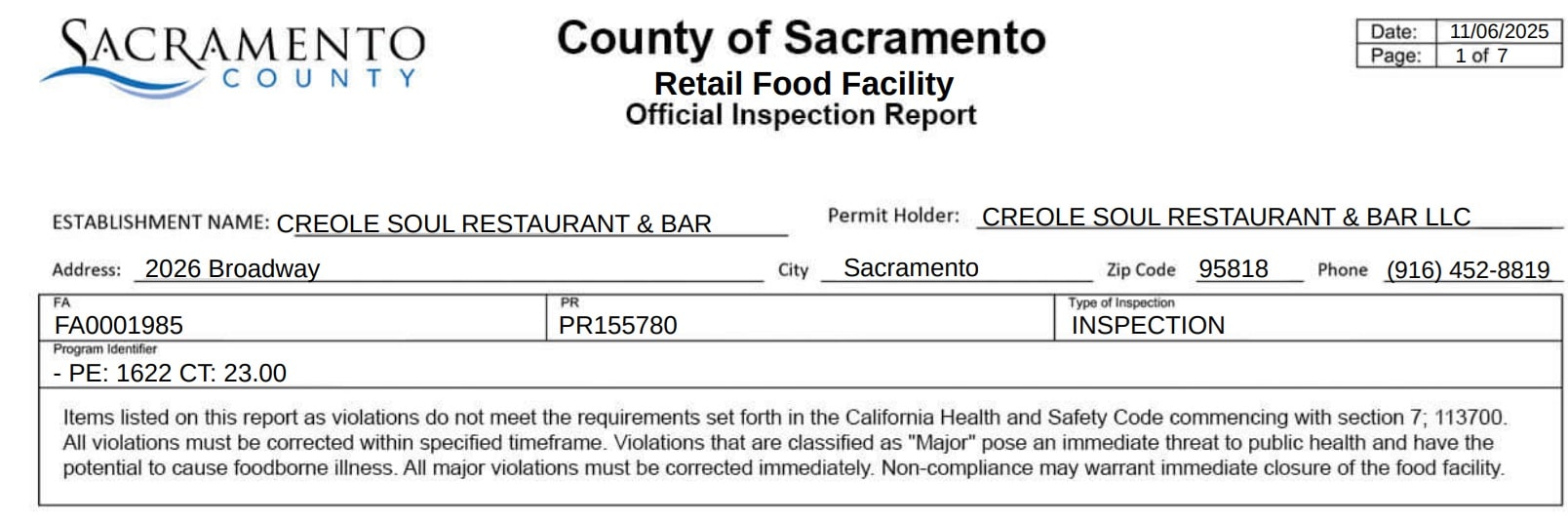 Employees lacked proper knowledge of food safety practices, including thawing, cooking, reheating, and temperature control. Training is required within 7 days, the report noted.