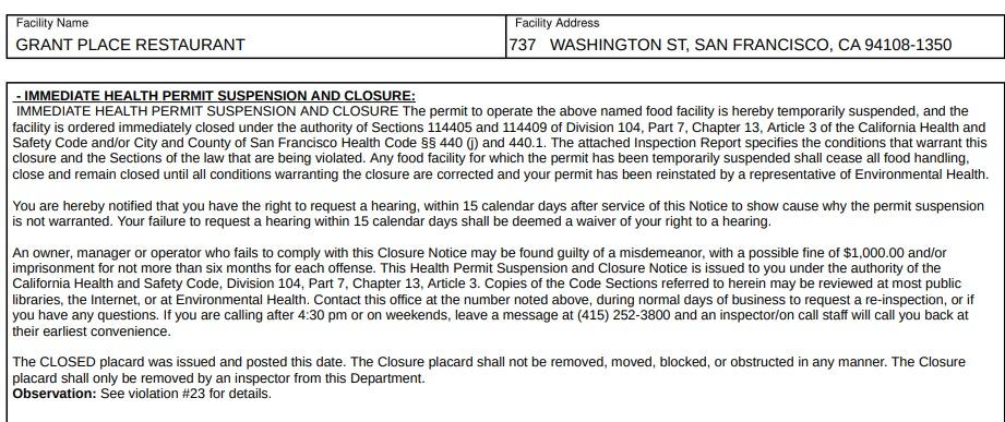 Screenshot of the inspection report