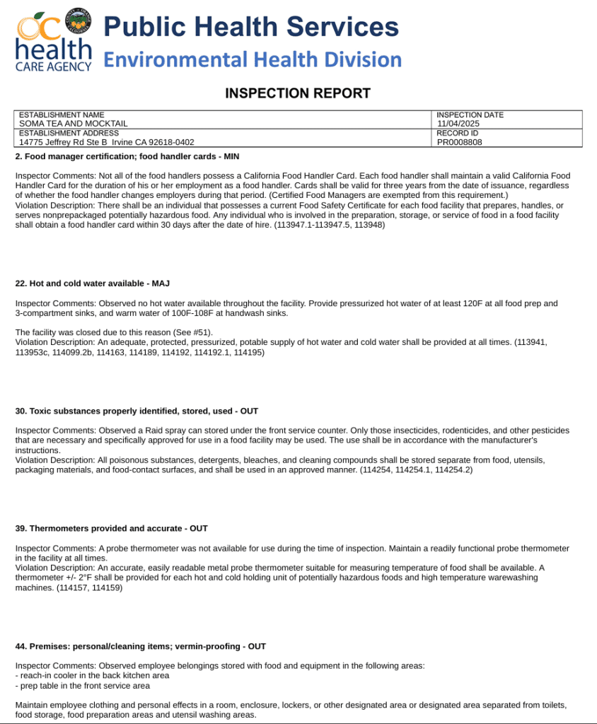 health inspection violation list