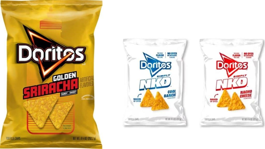 Image of Golden Sriracha and Simply NKD Doritos (Source: doritos.com and pepsico.com)