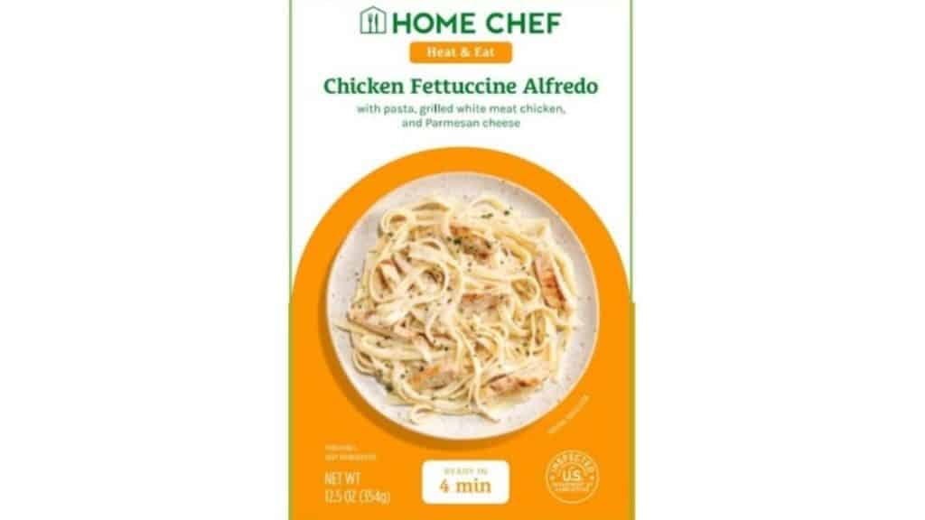 Product image of heat & eat pack of Chicken Fettuccine Alfredo pasta meal (Source: fda.gov)