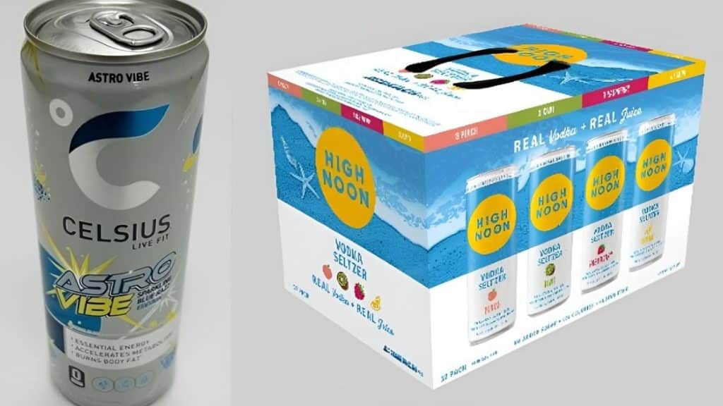 Celsius Astro Vibe Energy Drink on the left and High Noon Beach Variety Pack on the right (Source: fda.gov)