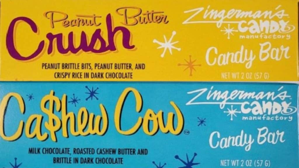 Image of packs of 2 varieties of candy bars that were recalled due to undeclared peanuts and cashews (Source: fda.gov)