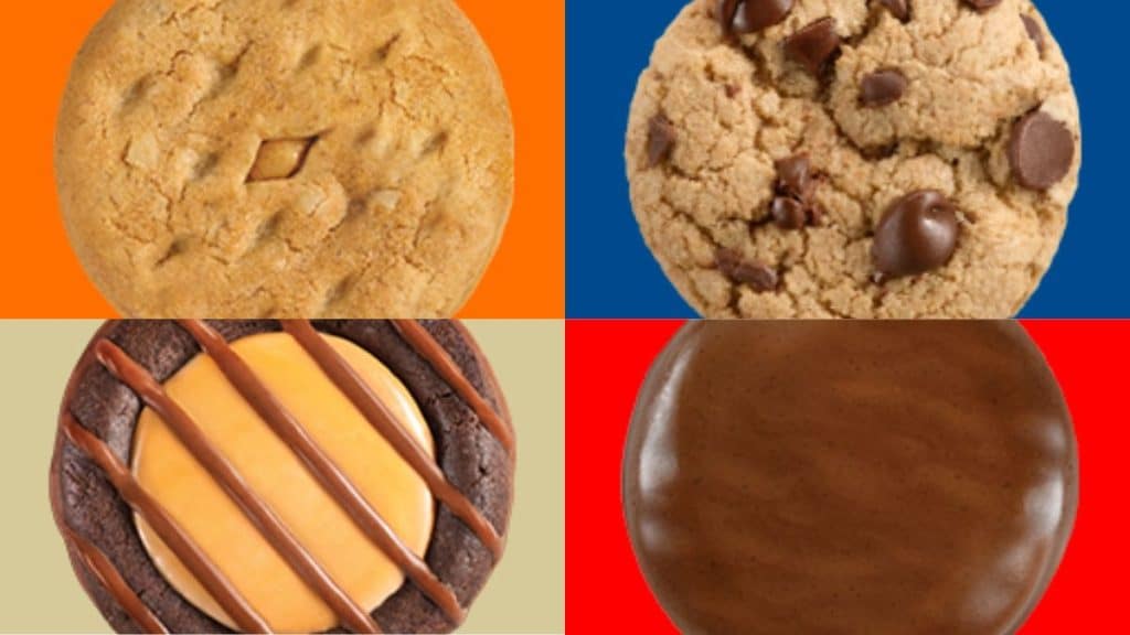 Image of Do-si-dos, Caramel Chocolate Chip, Tagalongs, and Adventurefuls starting from upper left to lower left