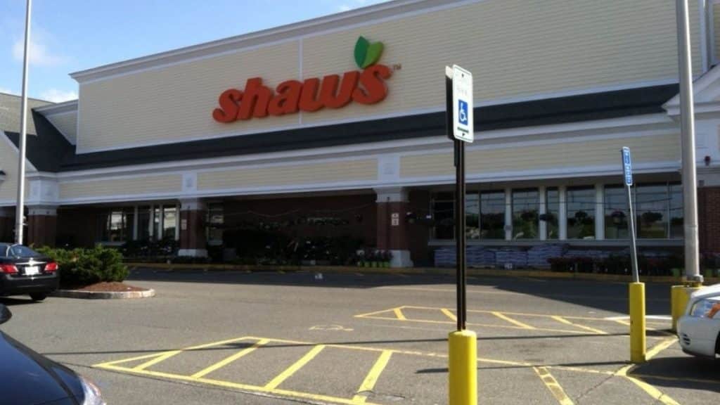 Outside Shaw’s grocery store