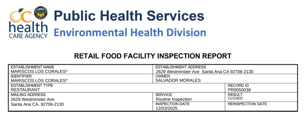 Mariscos Los Corales suggested to close due to pest infestation revealed in a health inspection