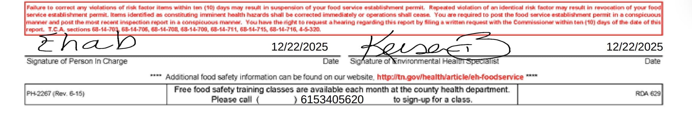 The restaurant is expected to correct all the violations ahead of the reinspection