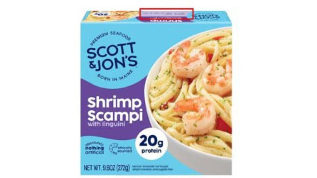 Box of recalled Scott & Jon’s Shrimp Scampi with Linguini