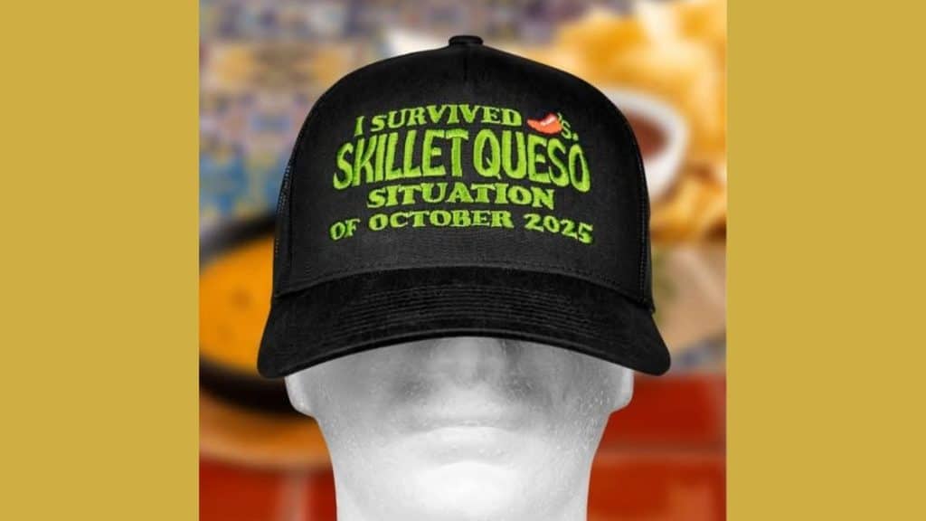 Image of the hats that were a part of the giveaway at Chili’s for the return of Skillet Queso