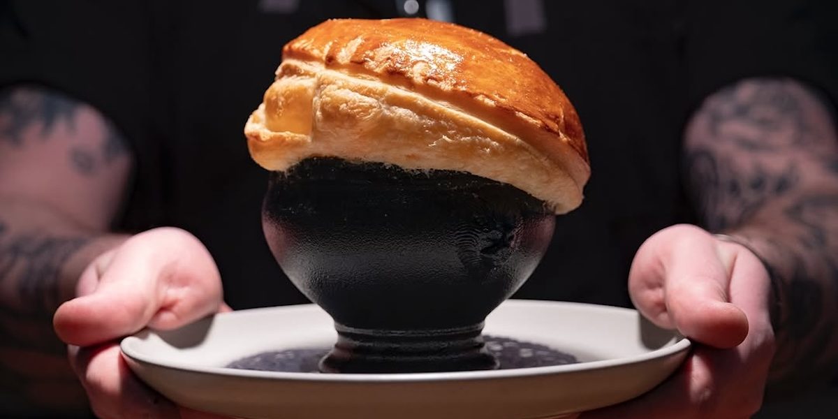 A close up of Confidant's prawn pot pie