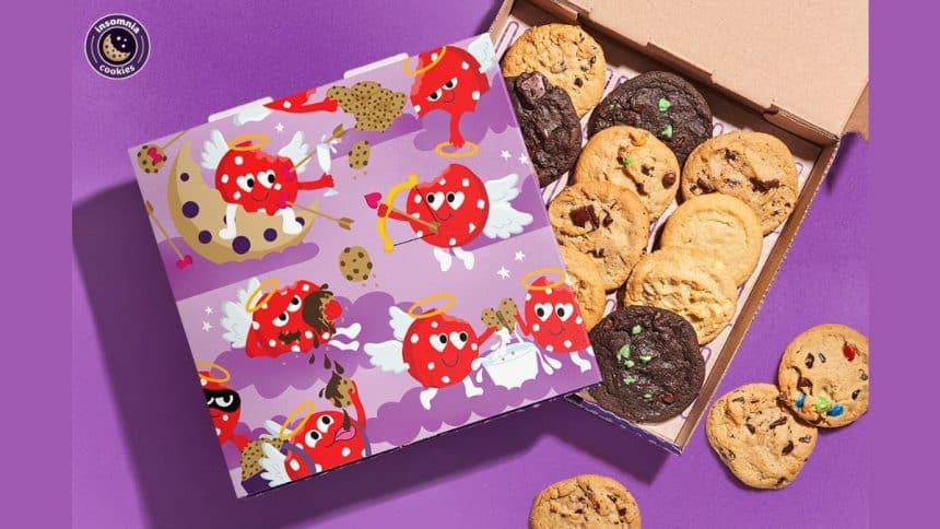 Insomnia Cookies is celebrating Valentine’s Day with its first-ever pop-up date night reservations, dips, and a special Cherub Chunk gift box.