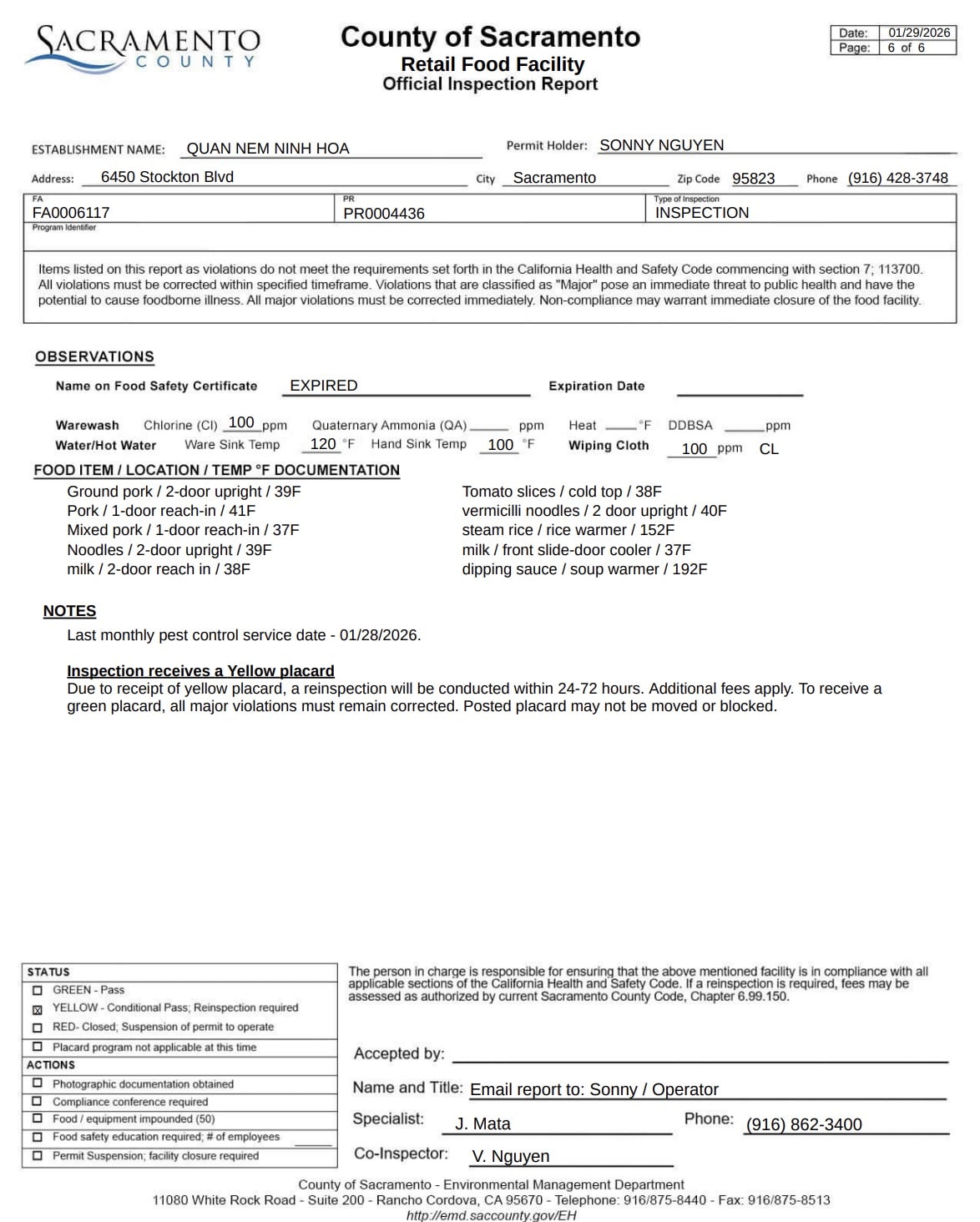 It is expected to correct all the violations before a reinspection,