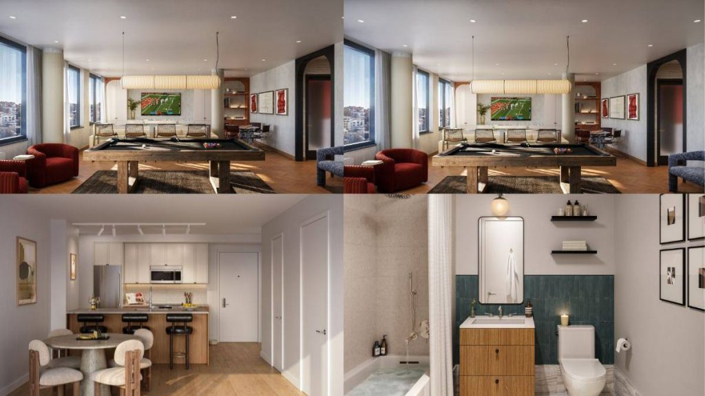 This image shows rendered views of amenities offered at One Sunset.