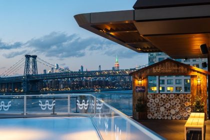 One Williamsburg Wharf has reimagined its outdoor pool as a seasonal ice skating spot using Glice.