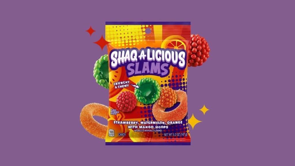 Image of Shaq-A-Licious Slams pack with colorful chewy bites (Source: hersheyland.com)