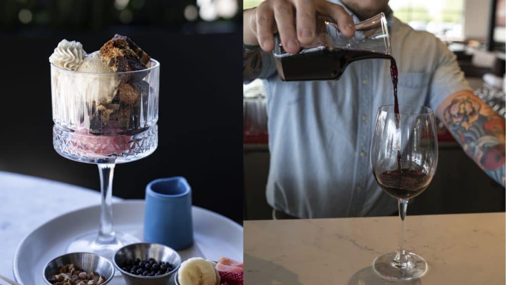 Brookie Sundae and Wine being poured