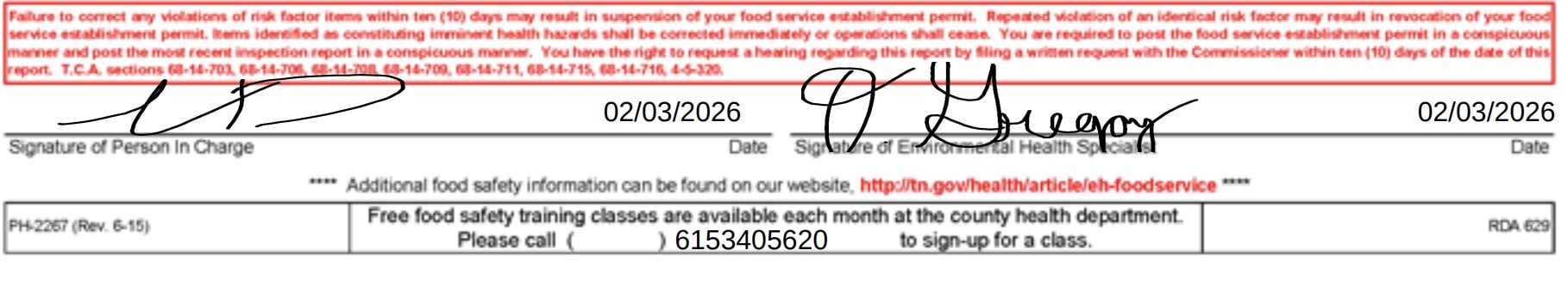 The report noted that the restaurant must correct all the violations within 10 days