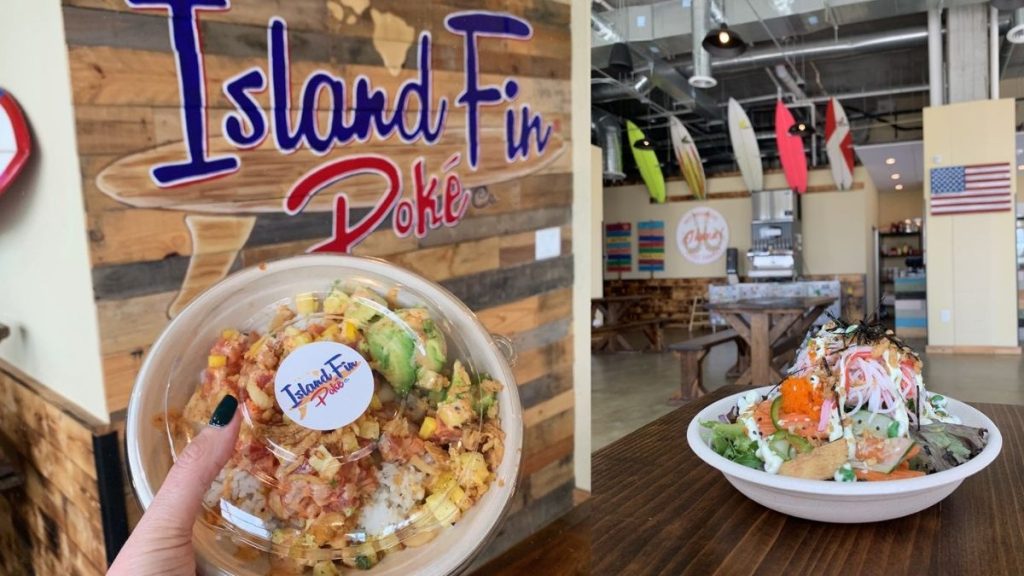 Image of Island-inspired poké bowls served at Island Fin Poké Co. (Image credit: Yelp | Kate M. and Sara R.)